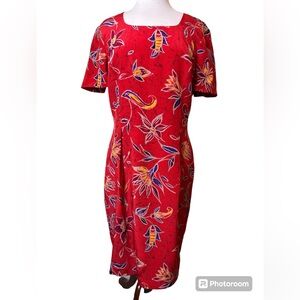 Maggy London Dress Size 12 Hawaiian Red Floral 100% Silk